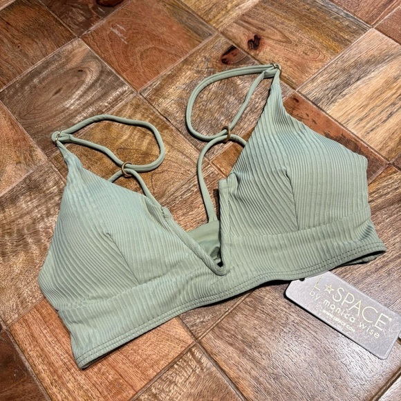 NWT l*Space Siren V Neck Ribbed Light Olive Green Bikini Top - Picture 6 of 9